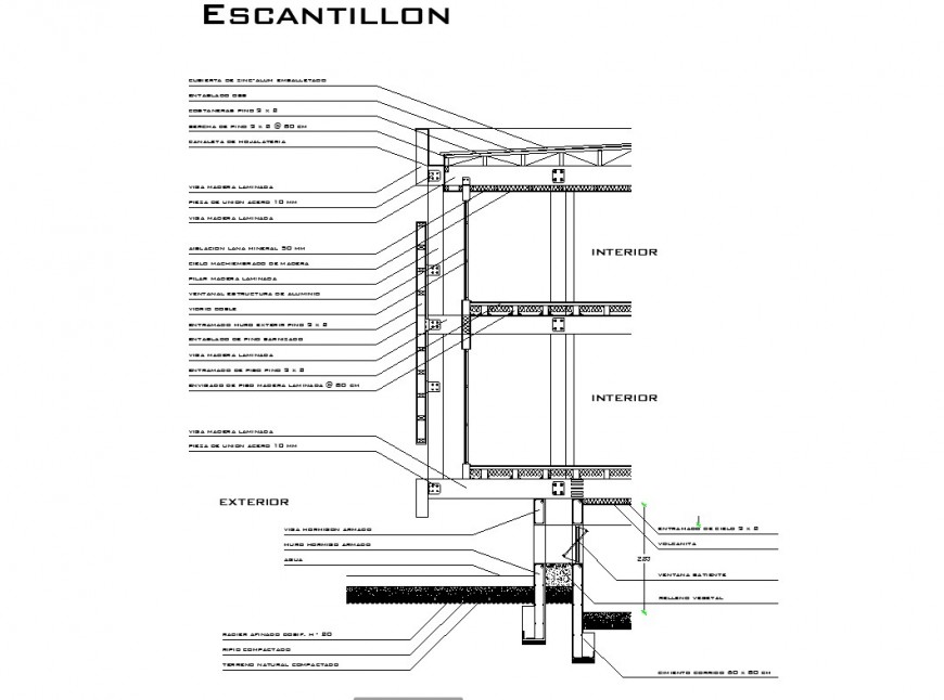 Wooden facade detail 2d view layout file in autocad format